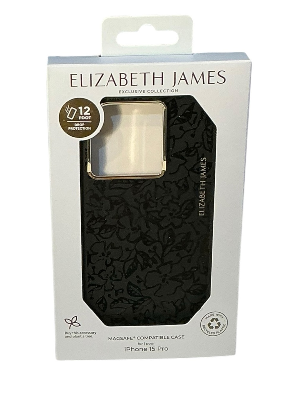 Elizabeth James Floral MagSafe Case For iPhone 15 Pro – Black With Gold Accents